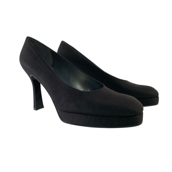 VTG STUART WEITZMAN Women size 8 Black Fabric Pisa Platform Pumps - Picture 11 of 16